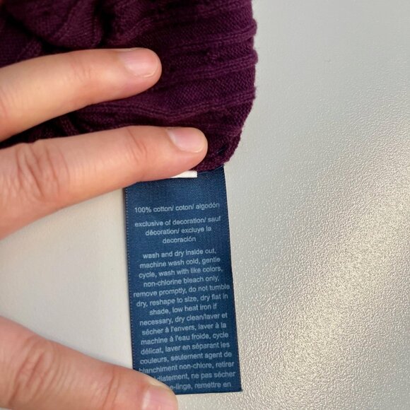 Tommy Hilfiger Women's Cotton Quarter Zip Cable Knit Sweater - Aubergine Color - Picture 5 of 7